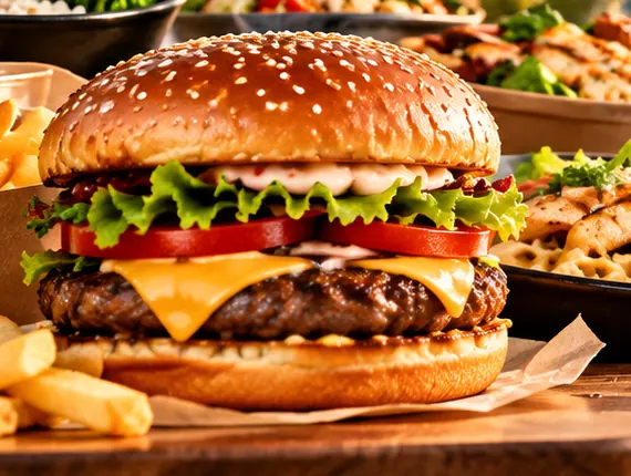 A freshly made burger from a 7GO Eats restaurant partner